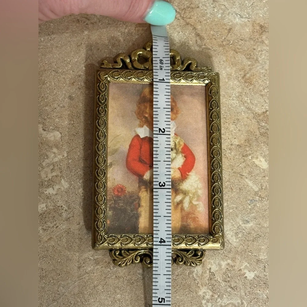 Vintage Italian Brass Tone Mini Picture Frame with Victorian Child Print